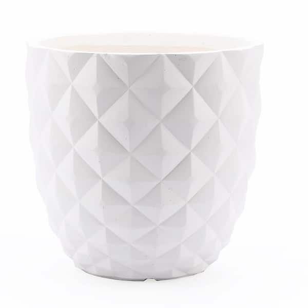 White MgO Diamond Round Planter Composite Decorative Pot