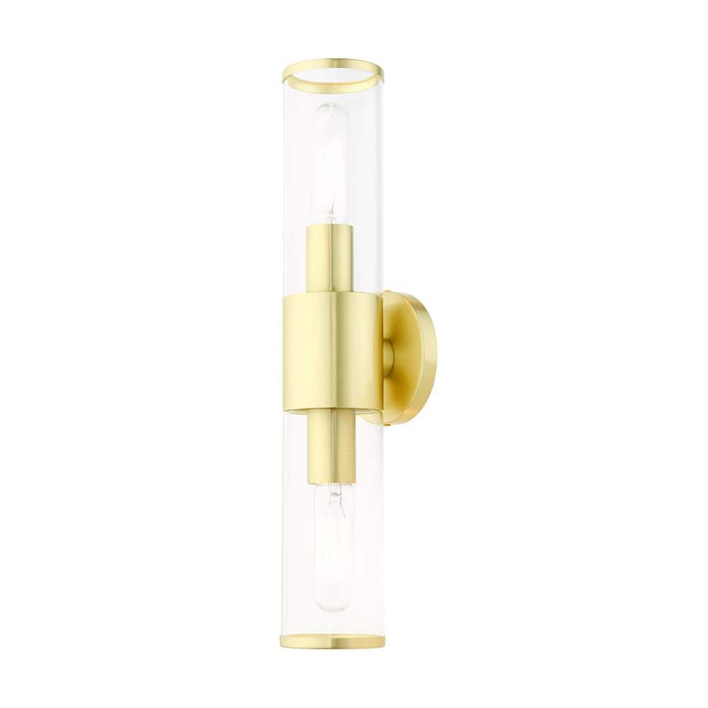 Bancroft Satin Brass 2-Light Vanity with Clear Glass Shades