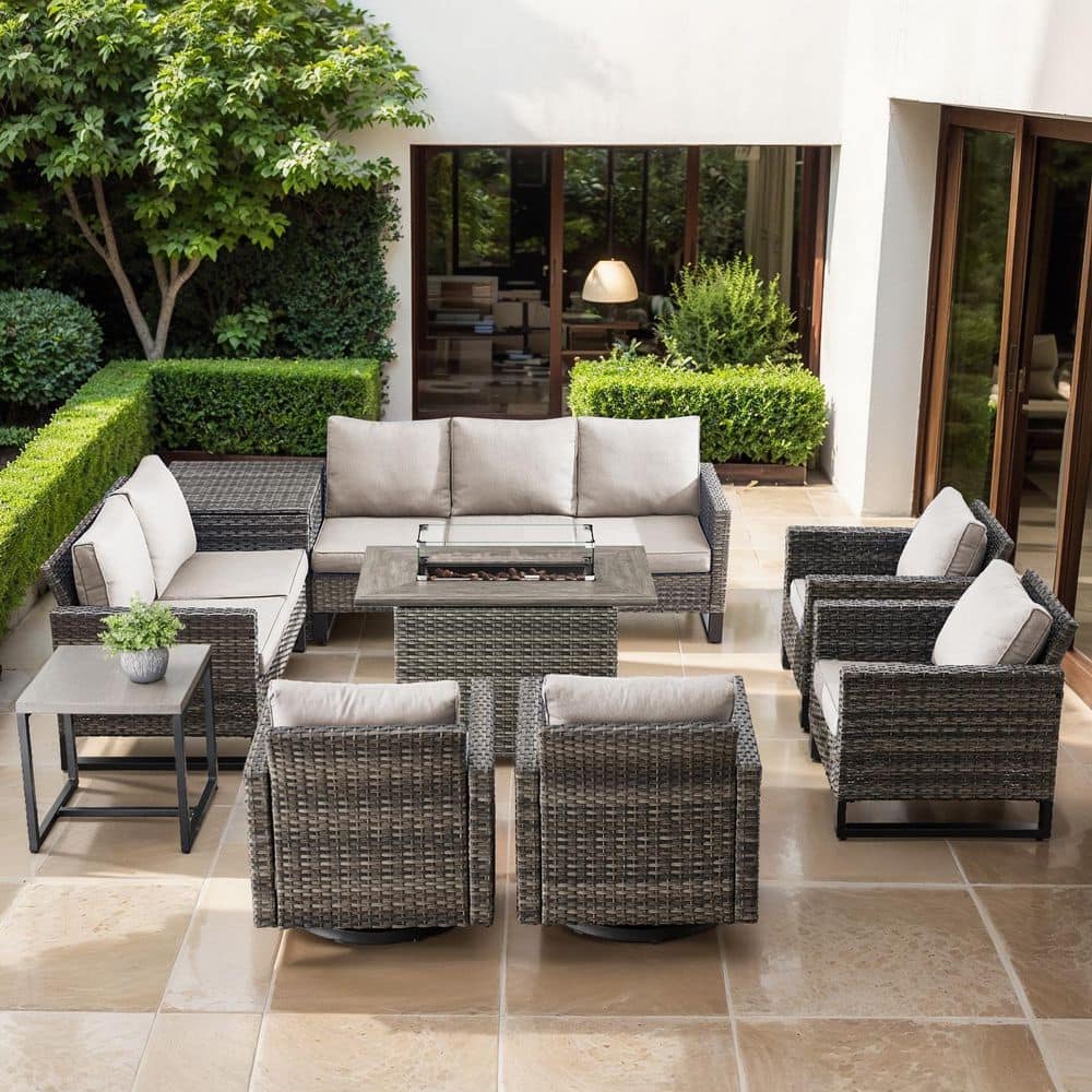 U-Series 9-Piece Outdoor Gray Wicker Sofa PE Rattan Wicker Patio Conversation Set with Cushion Guard Cushions (Beige) price history on PriceWatchPro