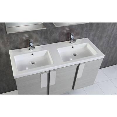 Carmel 48 in. W x 19 in. D x 26 in. H Double Vanity in Gray Pine with Ceramic Vanity Top in White with White Basins