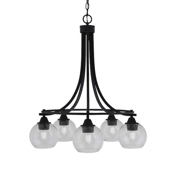 Unbranded Madison 5-Light Matte Black Round Chandelier with 5.75 in. Clear Bubble Glass Shades, No bulbs included