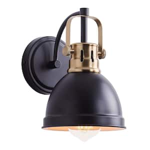 1-Light Black Industrial Armed Wall Sconce with Metal Shade Bathroom Wall Light Fixture