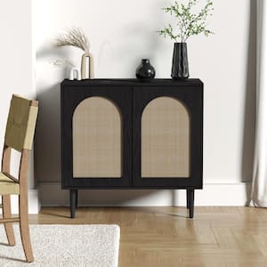Roderick Black 30.2 in. Tall 2-Rattan Door Accent Storage Cabinet Sideboards with Adjustable Shelves
