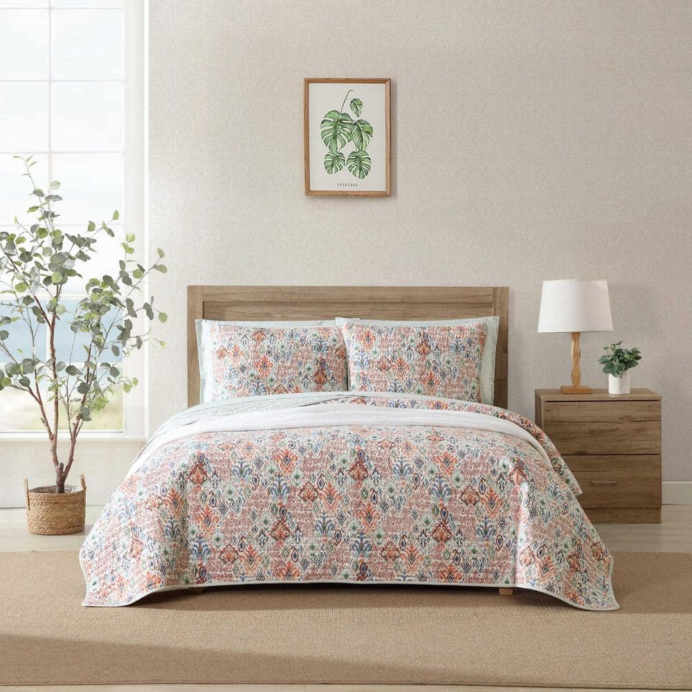 King Size Beige and Jungle Green Cotton Reversible Quilt Set