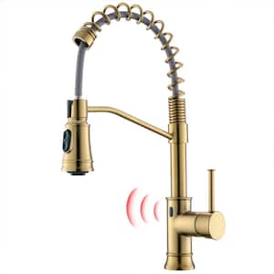 Touchless Single-Handle Spring Pull-Down Sprayer Motion Activated Kitchen Faucet in Brushed Gold