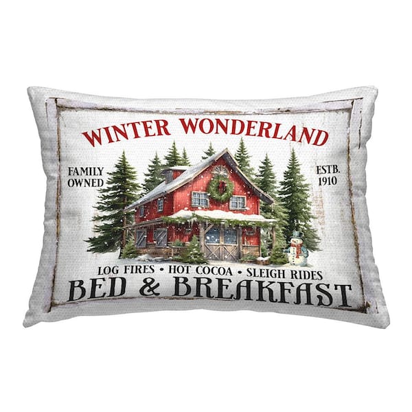 Stupell Industries Winter Bed and Breakfast Red Rectangular Outdoor Throw Pillow