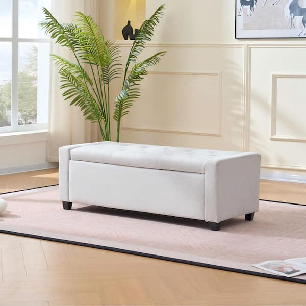 Gale Modern 48.4 in. Beige Fabric Upholstery Rectangular Storage Ottoman Bench