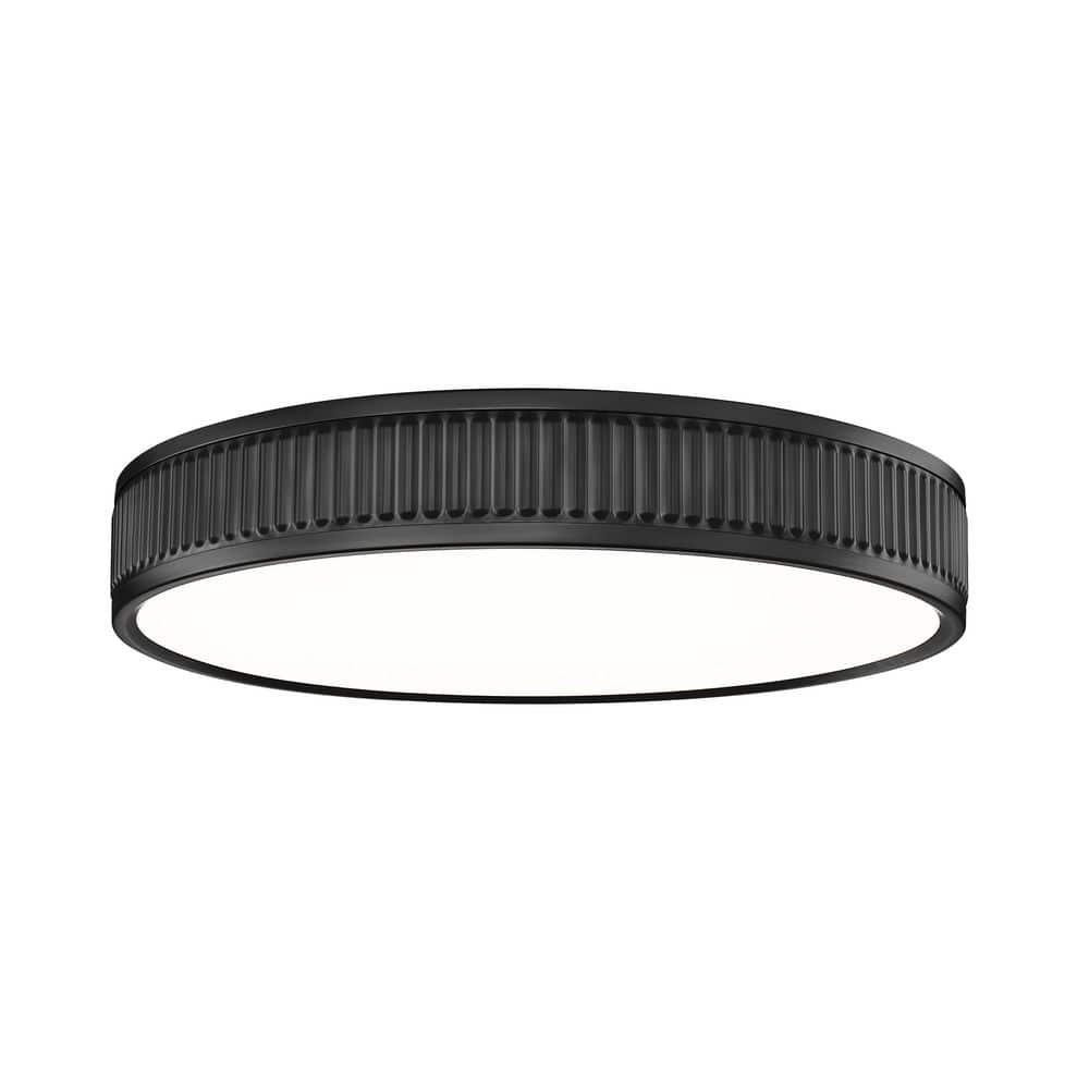 Stari 16.75 in. Matte Black Integrated LED 1 Light Flush Mount with Frosted