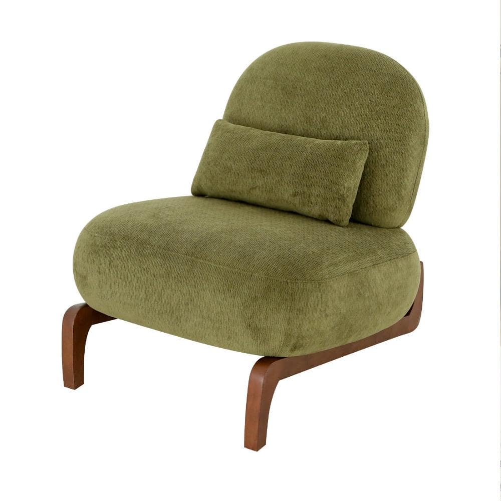 Cute Accent Chair with Solid Wood Legs, Velvet Fabric, Armless Reading Chair, Green, Set of 2