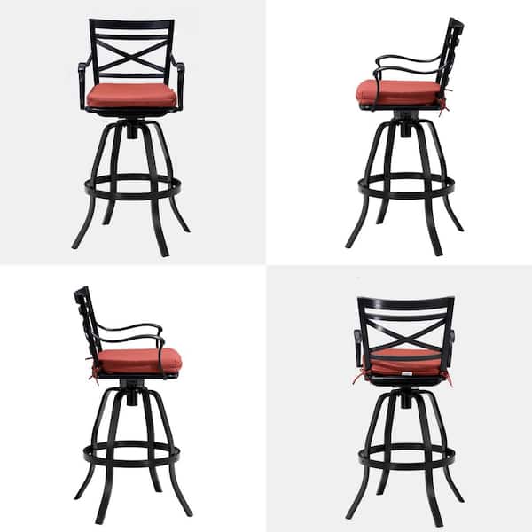 Swivel Cast Aluminum Outdoor Bar Stool with Sunbrella Red Cushion (4-Pack)
