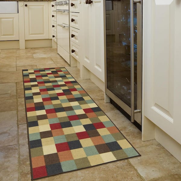 Homeline Non-Slip Rubberback 2 ft. x 5 ft. Checkered Indoor Runner Rug, Multicolor