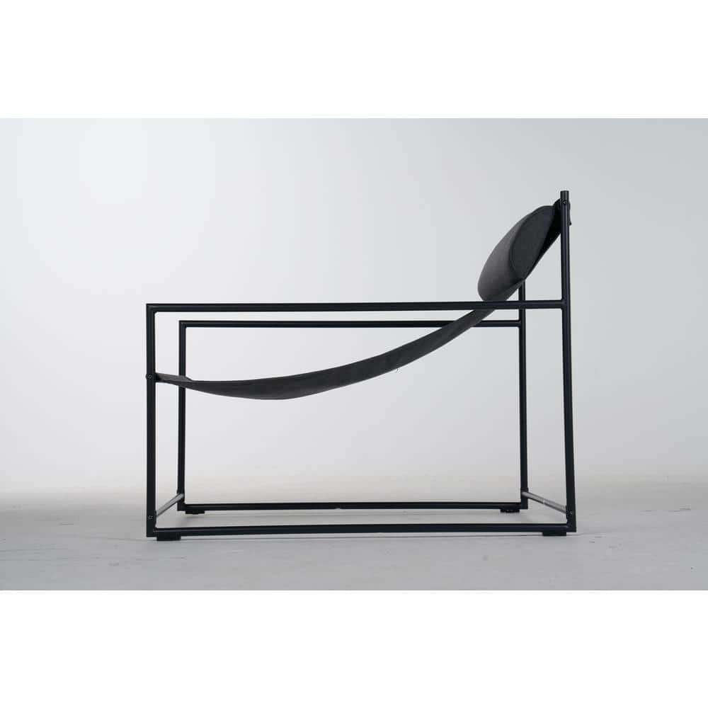 Modern Black Iron Outdoor Chaise Lounge with Arms