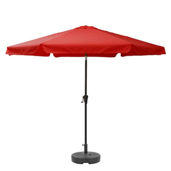 CorLiving 10 ft. Steel Market Round Tilting Patio Umbrella and Base in Red