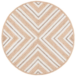 Natural Fiber Beige/Ivory 6 ft. x 6 ft. Woven Chevron Round Area Rug