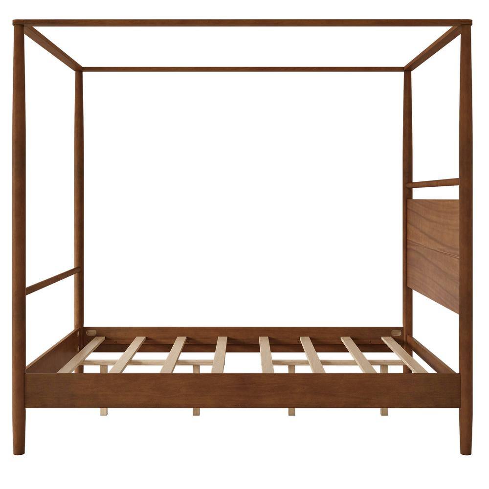 Walnut Wood Frame King Size Canopy Bed, 4-Posters Bed - thumbnail 9
