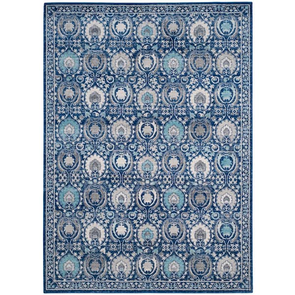 SAFAVIEH Evoke Blue/Ivory 10 ft. x 14 ft. Floral Border Geometric Area Rug