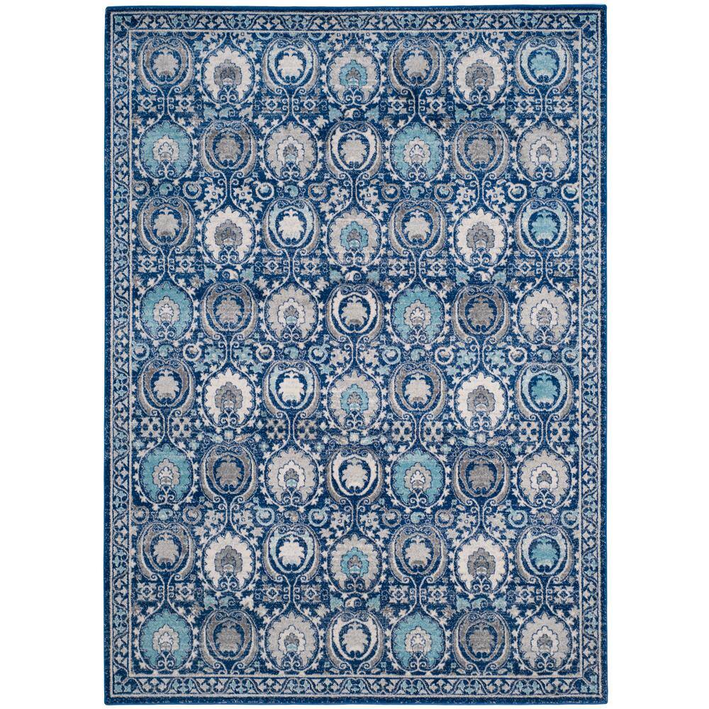 Evoke Blue and Ivory Floral Bordered 9' x 12' Area Rug