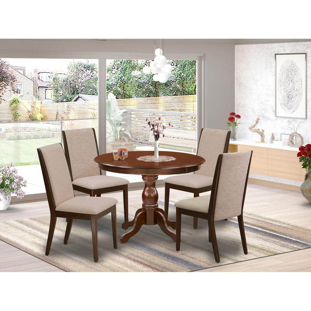 5-Piece Round Mahogany Finish Solid Wood Top Dining table with 4 Chairs with Lattice Back price history on PriceWatchPro