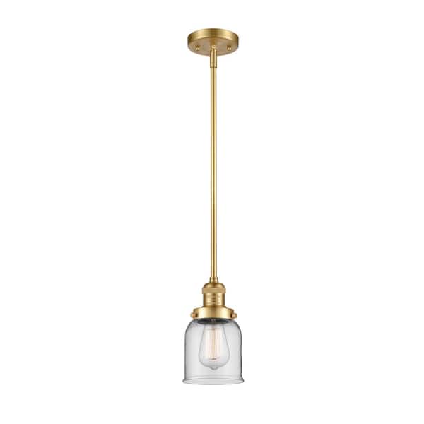Innovations Bell 60-Watt 1 Light Satin Gold Shaded Mini Pendant Light with Clear Glass Shade