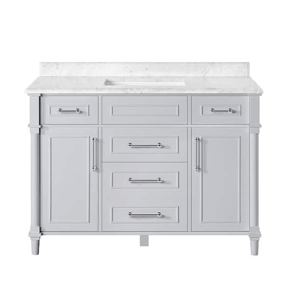 Aberdeen 48 in. Single Sink Freestanding Dove Gray Bath Vanity with Carrara Marble Top (Assembled)
