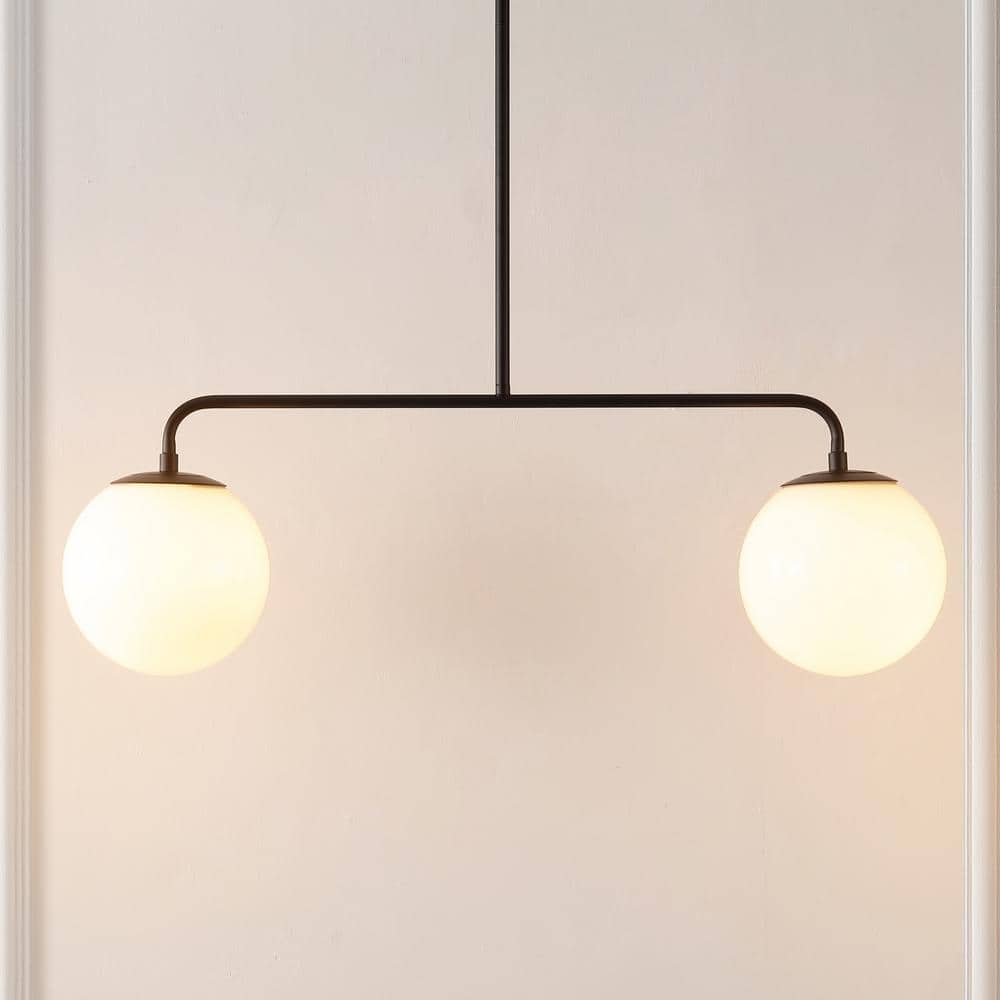 Conyer Matte Black Extendable Pendant with White Globe Shades