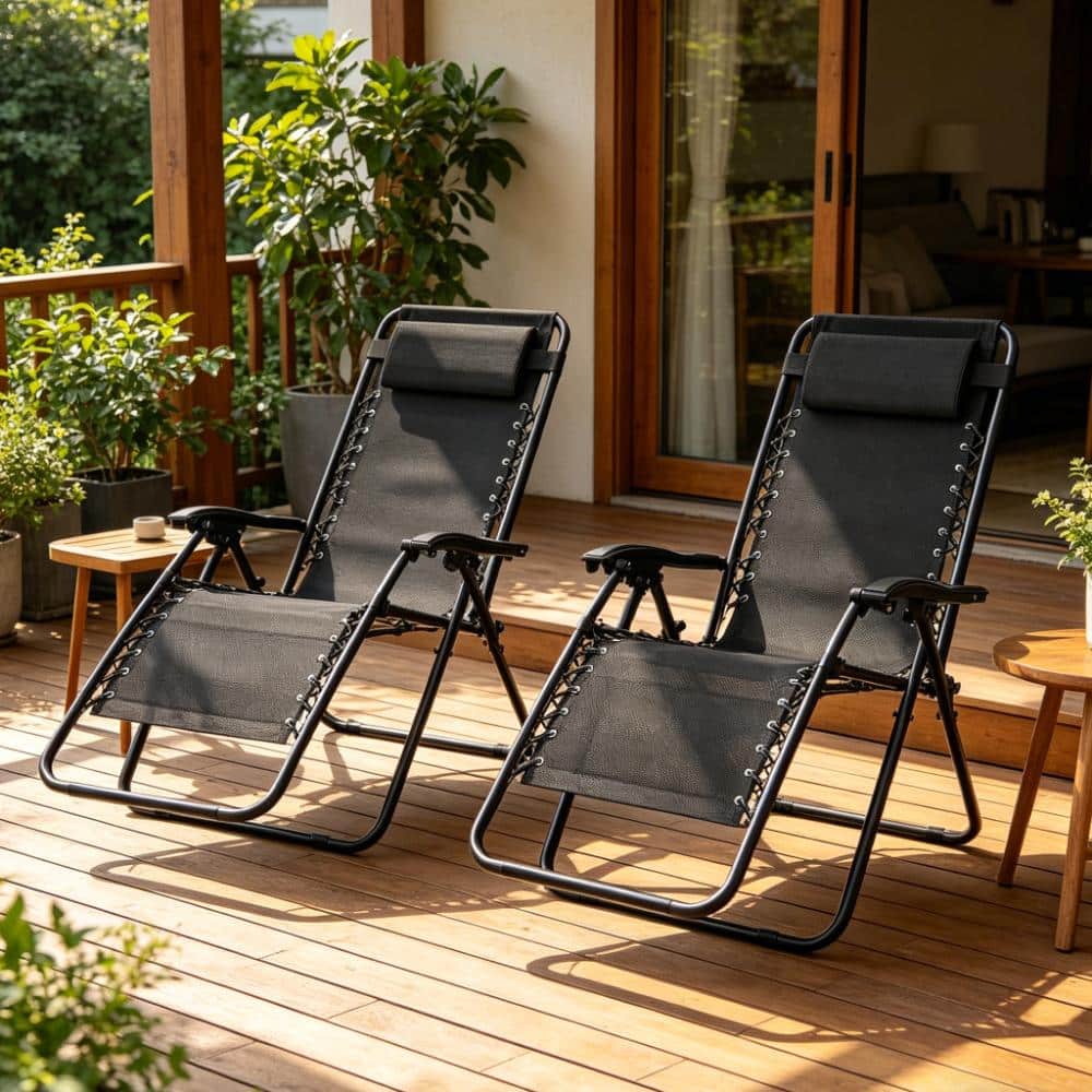 Set of 2 Zero Gravity Folding Lounge Chairs, 300lb Capacity, 90