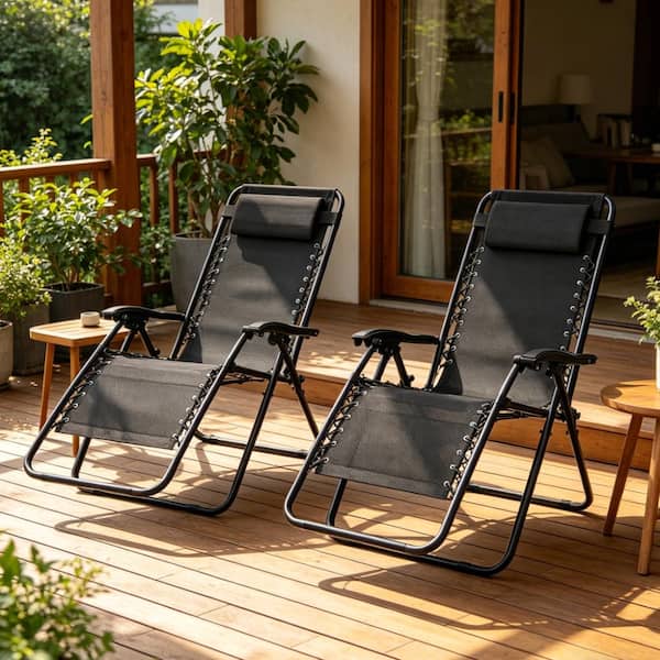 Set of 2 Zero Gravity Folding Lounge Chairs, 300lb Capacity, 90