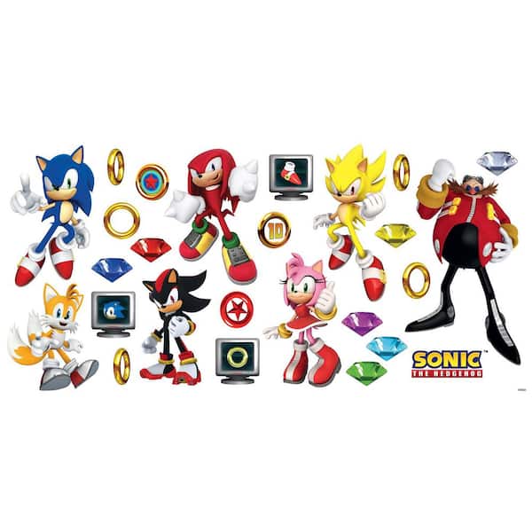 26-Piece 18 in. x 34.75 in. Blue Sonic The Hedgehog Characters Wall Decals