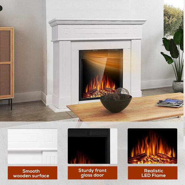 Unbranded - 43 in. Freestanding Wooden Surround Electric Fireplace in Cream with Remote Control