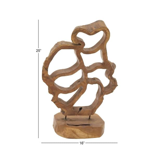 Hand Carved Natural Suar Wood Heart Statuette - Two Loves in Brown