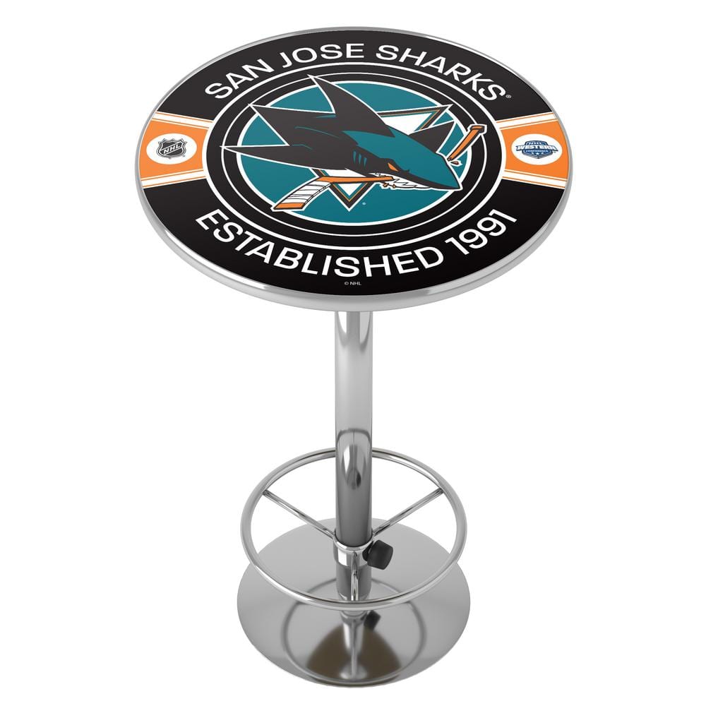 San Jose Sharks Patch 27 in. Chrome Round Table Top with Adjustable Foot Re