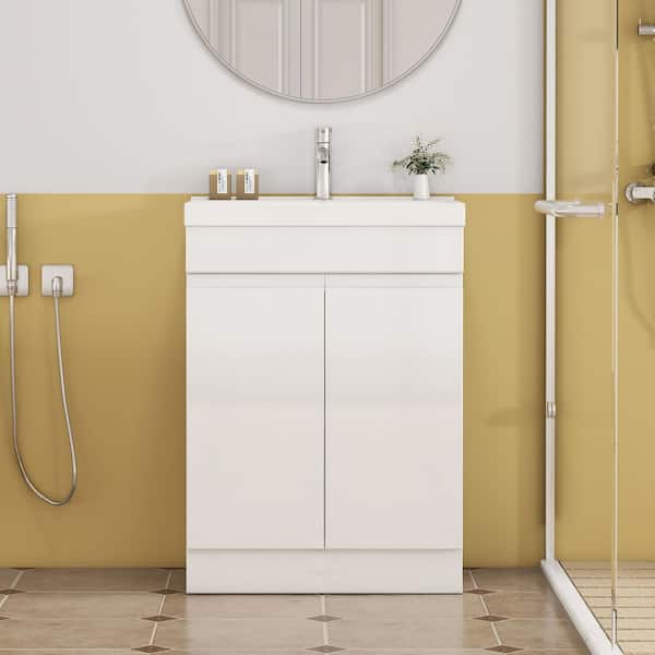 24 in. Single Sink Freestanding Glossy White Bath Vanity with White Ceramic Top