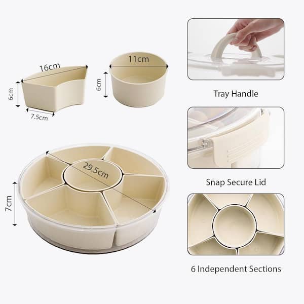 Esepony 11.6 in. 6-Compartment Divided Serving Tray with Lid and