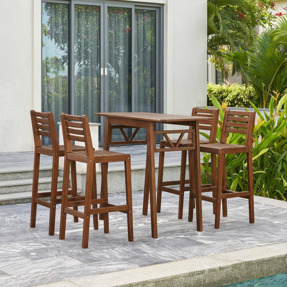 Vifah Midcentury 5Piece Wood Rectangle Outdoor Serving Bar Set