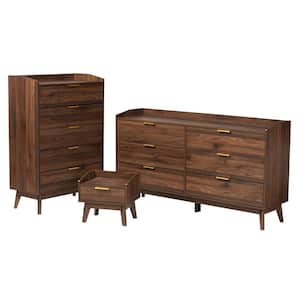 Lena 3-Piece Walnut Brown and Gold Bedroom Set
