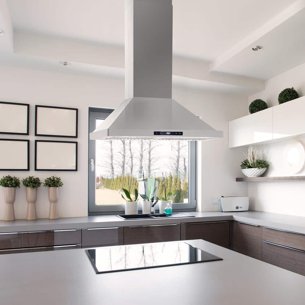 30" Stainless Steel Convertible Island Range Hood with Charcoal Filter