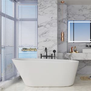 VELA 65 in. Modern Luxury Acrylic Freestanding Flatbottom Single Slipper Non-Whirlpool Soaking Bathtub in White