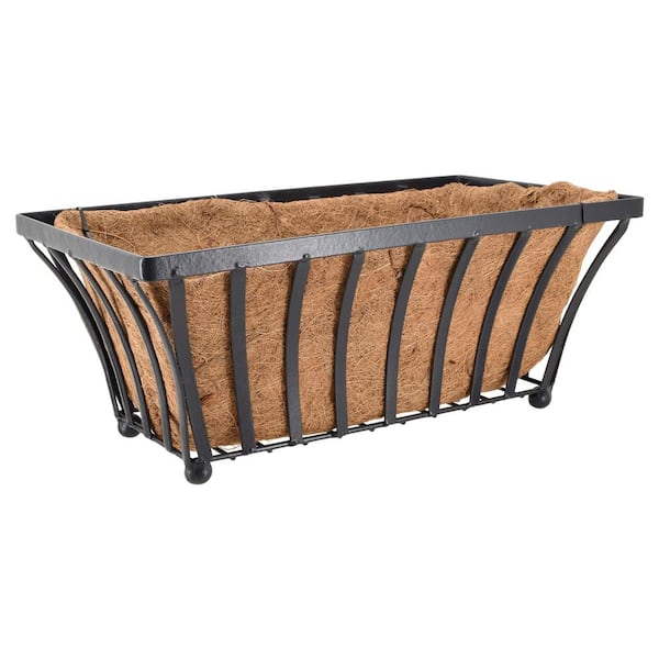 Solstice 22 in. Rectangular Black Metal Coconut Planter