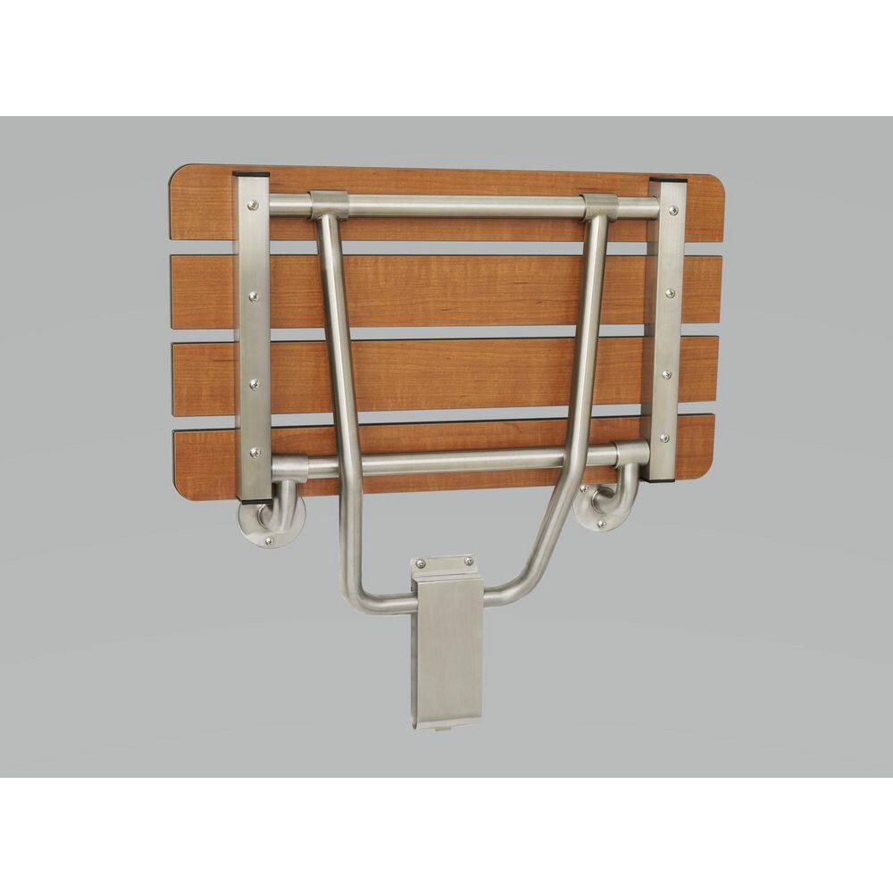 Teak and Stainless Steel Wall-Mounted Folding Shower Bench