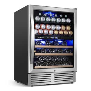 24 in. Dual Zone Upper and Lower 27-Wine Bottles and 94-Cans Beverage & Wine Cooler in Silver Built-in and Freestanding