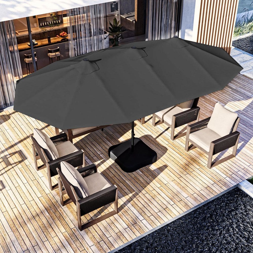 15 ft. Outdoor Market Patio Umbrella Double Sided Umbrella with Base in Black price history on PriceWatchPro