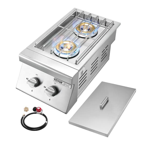 Double Grilling Side-Burners, 2 x 15,000BTU Liquid Propane Side Burner for Outdoor Kitchen, Convertible to Natural Gas