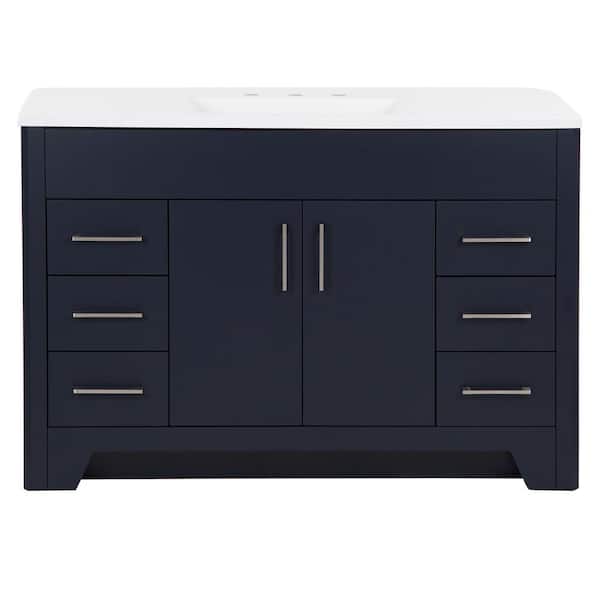 Branine 49 in. Single Sink Deep Blue Bath Vanity with White Cultured Marble Top (Assembled)