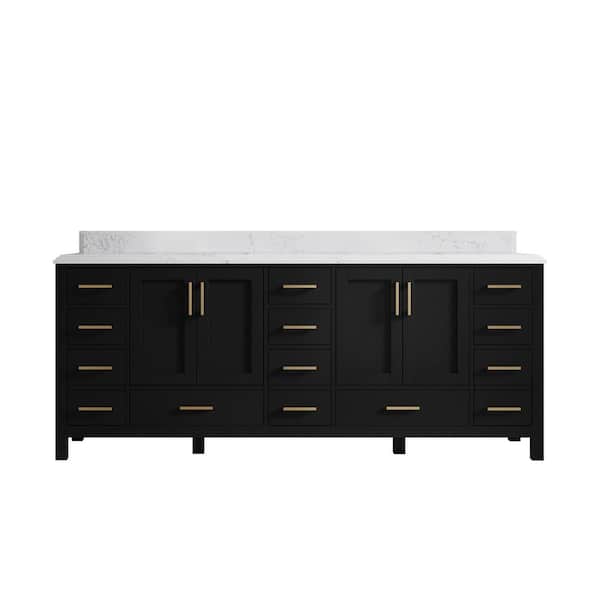 Willow Collections Malibu 84 in. W x 22 in. D x 36 in. H Double Sink Bath Vanity in Black with 1.5 in. Empira Quartz Top