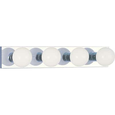 4-Light Indoor Chrome Movie Beauty Makeup Hollywood Bath or Vanity Light Bar Wall Mount or Wall Sconce