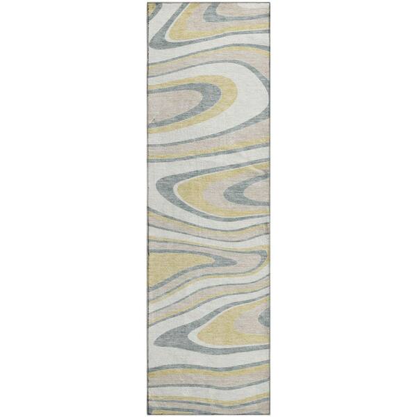Mayfield Premium Machine Washable Abstract AMF2493 Ivory 2 ft. x 7 ft. Runner Rug