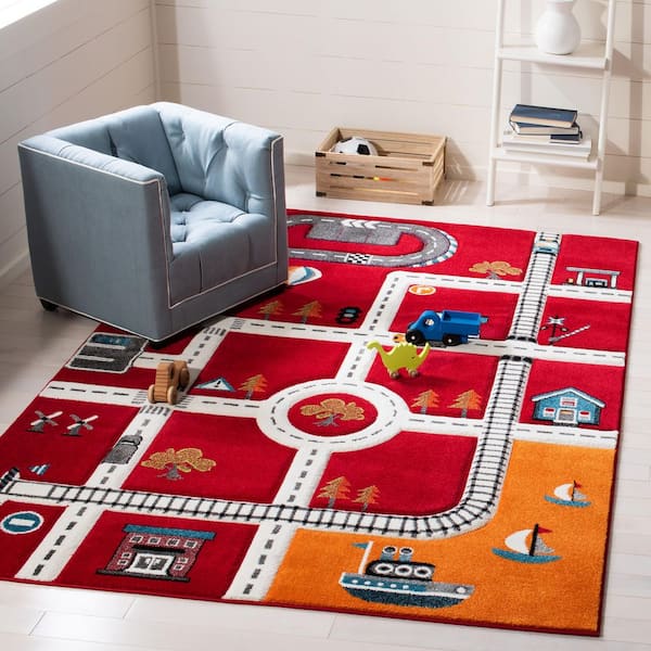 Carousel Kids Red/Ivory 8 ft. x 10 ft. Geometric Area Rug