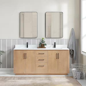 San 72 in.W x 22 in.D x 33.8 in.H Double Sink Bath Vanity in Fir Wood Brown with White Composite Stone Top