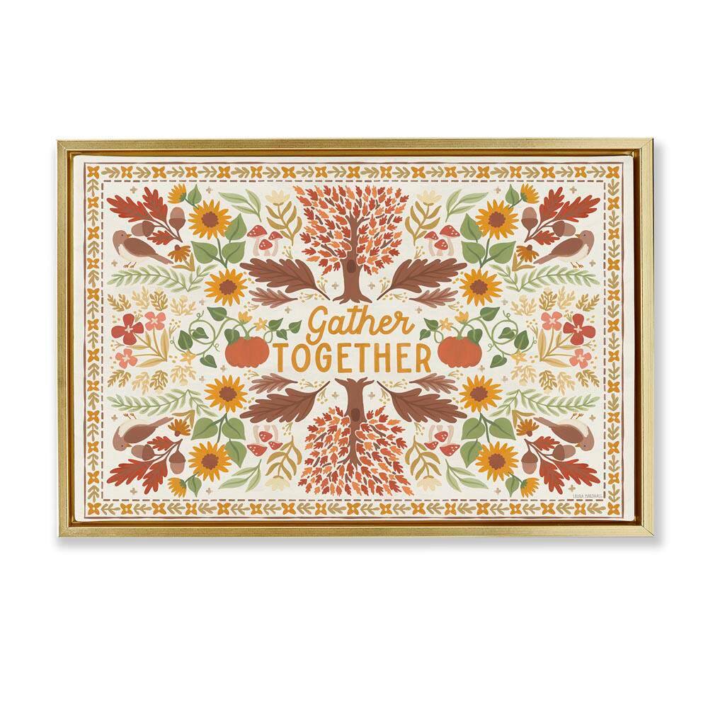 Gather Together Pattern by Laura Marshall Gold Floater Frame Graphic Nature Art Print 17 in. x 25 in.