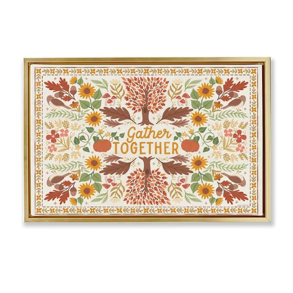 Stupell Industries Gather Together Pattern by Laura Marshall Gold Floater Frame Graphic Nature Art Print 17 in. x 25 in.